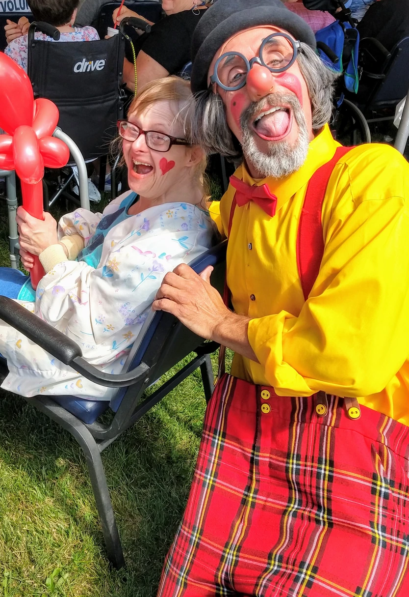 disabled person with clown